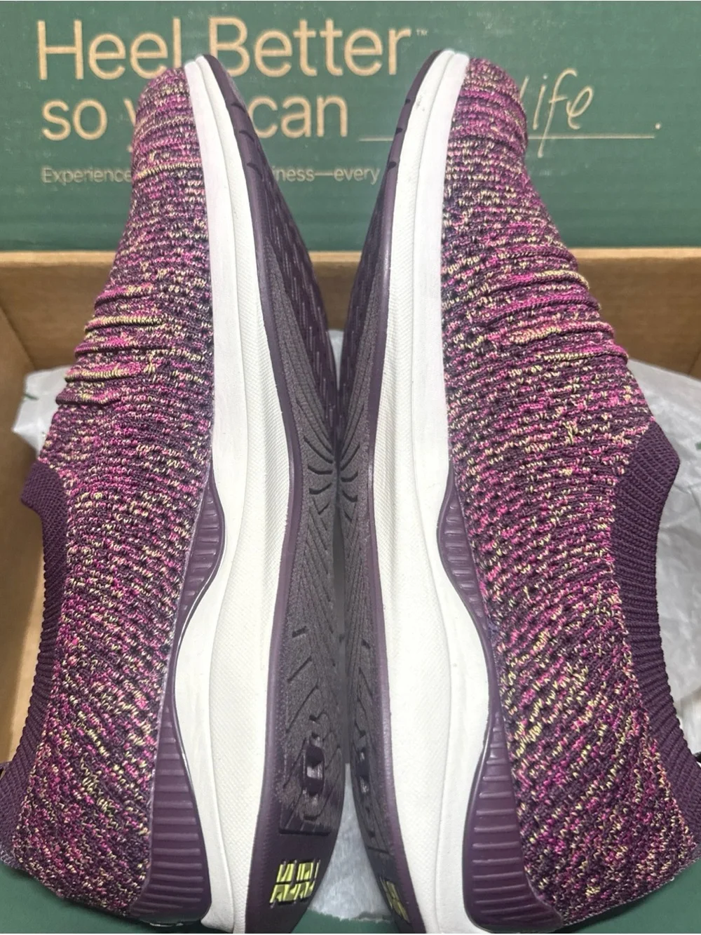 KURU Stride Women’s 9.5Slip-On Knit Sneakers in Purple with Pink & Black Accents